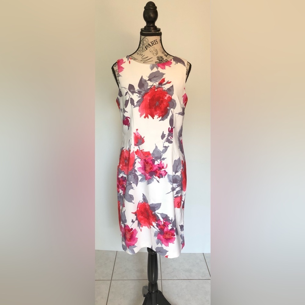 Mario Serrani Sleeveless Dress White with Pink/Gray Floral Print Size 6